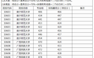 广西2024本科提前批艺术类、体育类投档最低投档分数线（首选物理科目组）